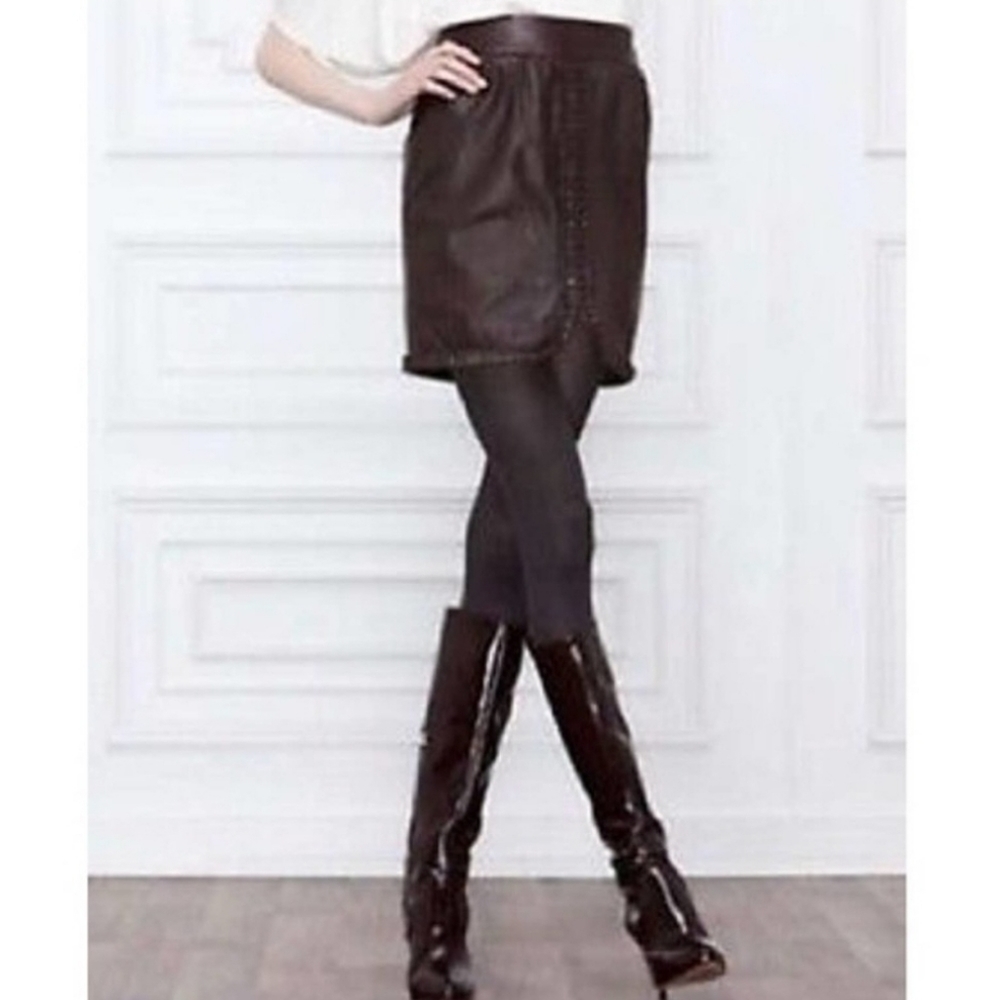 Anthropologie Skirt Leifsdottir Brown Leather Mini Skirt Size 2